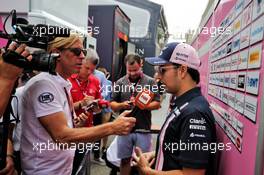 Sergio Perez (MEX) Sahara Force India F1 with the media. 26.07.2018. Formula 1 World Championship, Rd 12, Hungarian Grand Prix, Budapest, Hungary, Preparation Day.