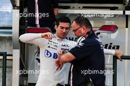 Nicholas Latifi (CDN) Sahara Force India F1 Team Development Driver with Tom McCullough (GBR) Sahara Force India F1 Team Chief Engineer. 31.07.2018. Formula 1 Testing, Budapest, Hungary.