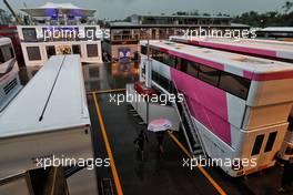 Racing Point Force India F1 Team truck in a wet paddock. 31.08.2018. Formula 1 World Championship, Rd 14, Italian Grand Prix, Monza, Italy, Practice Day.