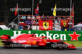 Sebastian Vettel (GER) Ferrari SF71H passes Ferrari fans. 31.08.2018. Formula 1 World Championship, Rd 14, Italian Grand Prix, Monza, Italy, Practice Day.