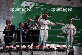 Race winner Lewis Hamilton (GBR) Mercedes AMG F1 celebrates on the podium. 02.09.2018. Formula 1 World Championship, Rd 14, Italian Grand Prix, Monza, Italy, Race Day.