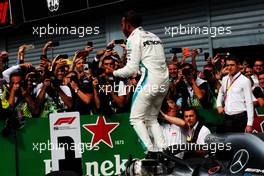 Race winner Lewis Hamilton (GBR) Mercedes AMG F1 W09 celebrates in parc ferme. 02.09.2018. Formula 1 World Championship, Rd 14, Italian Grand Prix, Monza, Italy, Race Day.