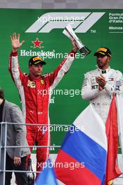 Kimi Raikkonen (FIN) Ferrari celebrates his second position on the podium. 02.09.2018. Formula 1 World Championship, Rd 14, Italian Grand Prix, Monza, Italy, Race Day.