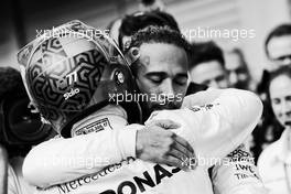Race winner Lewis Hamilton (GBR) Mercedes AMG F1 celebrates with third placed team mate Valtteri Bottas (FIN) Mercedes AMG F1 in parc ferme. 02.09.2018. Formula 1 World Championship, Rd 14, Italian Grand Prix, Monza, Italy, Race Day.