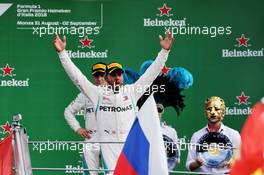 Race winner Lewis Hamilton (GBR) Mercedes AMG F1 celebrates on the podium. 02.09.2018. Formula 1 World Championship, Rd 14, Italian Grand Prix, Monza, Italy, Race Day.
