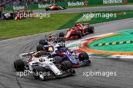 Charles Leclerc (MON) Sauber F1 Team C37 and Pierre Gasly (FRA) Scuderia Toro Rosso STR13. 02.09.2018. Formula 1 World Championship, Rd 14, Italian Grand Prix, Monza, Italy, Race Day.