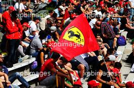 Ferrari flag and fans in the grandstand. 01.09.2018. Formula 1 World Championship, Rd 14, Italian Grand Prix, Monza, Italy, Qualifying Day.
