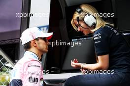 Esteban Ocon (FRA) Racing Point Force India F1 Team with Bernadette Collins (GBR) Racing Point Force India F1 Team Performance and Strategy Engineer. 01.09.2018. Formula 1 World Championship, Rd 14, Italian Grand Prix, Monza, Italy, Qualifying Day.