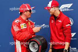 Kimi Raikkonen (FIN) Ferrari receives the Pirelli pole position award from Mick Schumacher (GER) Formula Three Driver. 01.09.2018. Formula 1 World Championship, Rd 14, Italian Grand Prix, Monza, Italy, Qualifying Day.