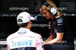 Esteban Ocon (FRA) Racing Point Force India F1 Team with Bernadette Collins (GBR) Racing Point Force India F1 Team Performance and Strategy Engineer. 01.09.2018. Formula 1 World Championship, Rd 14, Italian Grand Prix, Monza, Italy, Qualifying Day.