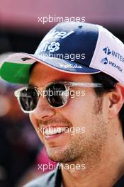 Sergio Perez (MEX) Racing Point Force India F1 Team with the media. 30.08.2018. Formula 1 World Championship, Rd 14, Italian Grand Prix, Monza, Italy, Preparation Day.