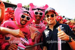 Sergio Perez (MEX) Racing Point Force India F1 Team with Pink Panthers fans. 30.08.2018. Formula 1 World Championship, Rd 14, Italian Grand Prix, Monza, Italy, Preparation Day.