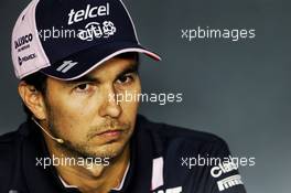 Sergio Perez (MEX) Racing Point Force India F1 Team in the FIA Press Conference. 30.08.2018. Formula 1 World Championship, Rd 14, Italian Grand Prix, Monza, Italy, Preparation Day.