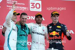 Valtteri Bottas (FIN) Mercedes AMG F1, Lewis Hamilton (GBR) Mercedes AMG F1  and Max Verstappen (NLD) Red Bull Racing  07.10.2018. Formula 1 World Championship, Rd 17, Japanese Grand Prix, Suzuka, Japan, Race Day.