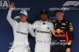 Pole for Lewis Hamilton (GBR) Mercedes AMG F1 W09, 2nd for Valtteri Bottas (FIN) Mercedes AMG F1 and 3rd for Max Verstappen (NLD) Red Bull Racing RB14. 06.10.2018. Formula 1 World Championship, Rd 17, Japanese Grand Prix, Suzuka, Japan, Qualifying Day.