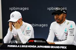(L to R): Valtteri Bottas (FIN) Mercedes AMG F1 and team mate Lewis Hamilton (GBR) Mercedes AMG F1 in the post qualifying FIA Press Conference. 06.10.2018. Formula 1 World Championship, Rd 17, Japanese Grand Prix, Suzuka, Japan, Qualifying Day.