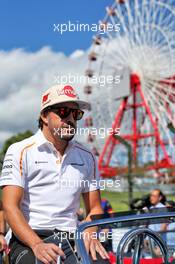 Fernando Alonso (ESP) McLaren on the drivers parade. 07.10.2018. Formula 1 World Championship, Rd 17, Japanese Grand Prix, Suzuka, Japan, Race Day.