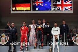 1st place Daniel Ricciardo (AUS) Red Bull Racing RB14, 2nd place Sebastian Vettel (GER) Ferrari SF71H and 3rd place Lewis Hamilton (GBR) Mercedes AMG F1 W09. 27.05.2018. Formula 1 World Championship, Rd 6, Monaco Grand Prix, Monte Carlo, Monaco, Race Day.
