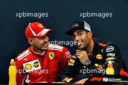 (L to R): Sebastian Vettel (GER) Ferrari and Daniel Ricciardo (AUS) Red Bull Racing in the FIA Press Conference. 26.05.2018. Formula 1 World Championship, Rd 6, Monaco Grand Prix, Monte Carlo, Monaco, Qualifying Day.