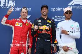 Pole for Daniel Ricciardo (AUS) Red Bull Racing RB14, 2nd for Sebastian Vettel (GER) Ferrari SF71H and 3rd for Lewis Hamilton (GBR) Mercedes AMG F1 W09. 26.05.2018. Formula 1 World Championship, Rd 6, Monaco Grand Prix, Monte Carlo, Monaco, Qualifying Day.
