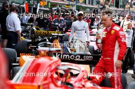 Lewis Hamilton (GBR) Mercedes AMG F1 and Sebastian Vettel (GER) Ferrari in qualifying parc ferme. 26.05.2018. Formula 1 World Championship, Rd 6, Monaco Grand Prix, Monte Carlo, Monaco, Qualifying Day.