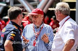 (L to R): Christian Horner (GBR) Red Bull Racing Team Principal with Niki Lauda (AUT) Mercedes Non-Executive Chairman and Dr Helmut Marko (AUT) Red Bull Motorsport Consultant. 26.05.2018. Formula 1 World Championship, Rd 6, Monaco Grand Prix, Monte Carlo, Monaco, Qualifying Day.