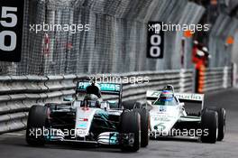 Nico Rosberg (GER) Mercedes AMG F1 W07 lead Keke Rosberg (FIN) Williams FW08. 24.05.2018. Formula 1 World Championship, Rd 6, Monaco Grand Prix, Monte Carlo, Monaco, Practice Day.
