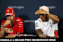 (L to R): Sebastian Vettel (GER) Ferrari and Lewis Hamilton (GBR) Mercedes AMG F1 in the FIA Press Conference. 23.05.2018. Formula 1 World Championship, Rd 6, Monaco Grand Prix, Monte Carlo, Monaco, Preparation Day.