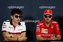 (L to R): Charles Leclerc (MON) Sauber F1 Team nd Sebastian Vettel (GER) Ferrari in the FIA Press Conference. 23.05.2018. Formula 1 World Championship, Rd 6, Monaco Grand Prix, Monte Carlo, Monaco, Preparation Day.