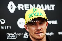 Nico Hulkenberg (GER) Renault Sport F1 Team with the media. 23.05.2018. Formula 1 World Championship, Rd 6, Monaco Grand Prix, Monte Carlo, Monaco, Preparation Day.