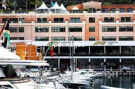 F1 Paddock Club with Boats in the scenic Monaco Harbour. 23.05.2018. Formula 1 World Championship, Rd 6, Monaco Grand Prix, Monte Carlo, Monaco, Preparation Day.