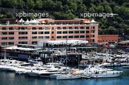 F1 Paddock Club and boats in the scenic Monaco Harbour. 23.05.2018. Formula 1 World Championship, Rd 6, Monaco Grand Prix, Monte Carlo, Monaco, Preparation Day.
