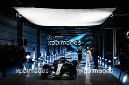 Lewis Hamilton (GBR) Mercedes AMG F1 W09 with Toto Wolff (GER) Mercedes AMG F1 Shareholder and Executive Director. 22.02.2018. Mercedes AMG F1 W09 Launch, Silverstone, England.