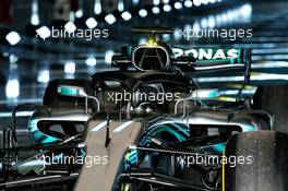The Mercedes AMG F1 W09 - Halo cockpit cover. 22.02.2018. Mercedes AMG F1 W09 Launch, Silverstone, England.