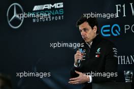 Toto Wolff (GER) Mercedes AMG F1 Shareholder and Executive Director with the media. 22.02.2018. Mercedes AMG F1 W09 Launch, Silverstone, England.