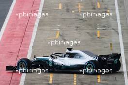 Valtteri Bottas (FIN) Mercedes AMG F1 W09 in the pits. 22.02.2018. Mercedes AMG F1 W09 Launch, Silverstone, England.