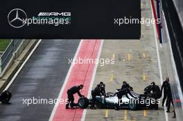 Valtteri Bottas (FIN) Mercedes AMG F1 W09 in the pits. 22.02.2018. Mercedes AMG F1 W09 Launch, Silverstone, England.