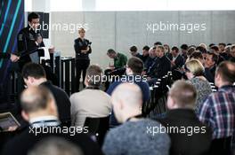 Toto Wolff (GER) Mercedes AMG F1 Shareholder and Executive Director with the media. 22.02.2018. Mercedes AMG F1 W09 Launch, Silverstone, England.