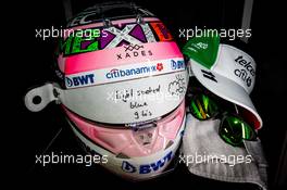The helmet of Sergio Perez (MEX) Racing Point Force India F1 Team. 26.10.2018. Formula 1 World Championship, Rd 19, Mexican Grand Prix, Mexico City, Mexico, Practice Day.