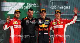 The podium (L to R): Sebastian Vettel (GER) Ferrari, second; Guillaume Rocquelin (ITA) Red Bull Racing Head of Race Engineering; Max Verstappen (NLD) Red Bull Racing, race winner; Kimi Raikkonen (FIN) Ferrari, third. 28.10.2018. Formula 1 World Championship, Rd 19, Mexican Grand Prix, Mexico City, Mexico, Race Day.
