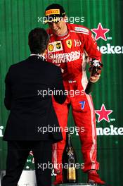 Kimi Raikkonen (FIN) Ferrari celebrates his third position on the podium. 28.10.2018. Formula 1 World Championship, Rd 19, Mexican Grand Prix, Mexico City, Mexico, Race Day.