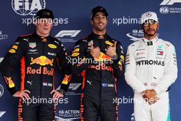 Qualifying top three in parc ferme (L to R): Max Verstappen (NLD) Red Bull Racing, second; Daniel Ricciardo (AUS) Red Bull Racing, pole position; Lewis Hamilton (GBR) Mercedes AMG F1, third. 27.10.2018. Formula 1 World Championship, Rd 19, Mexican Grand Prix, Mexico City, Mexico, Qualifying Day.