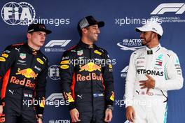 Qualifying top three in parc ferme (L to R): Max Verstappen (NLD) Red Bull Racing, second; Daniel Ricciardo (AUS) Red Bull Racing, pole position; Lewis Hamilton (GBR) Mercedes AMG F1, third. 27.10.2018. Formula 1 World Championship, Rd 19, Mexican Grand Prix, Mexico City, Mexico, Qualifying Day.