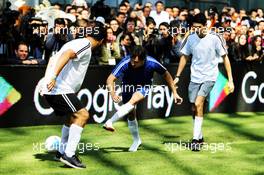 Sergio Perez (MEX) Racing Point Force India F1 Team and Esteban Ocon (FRA) Racing Point Force India F1 Team at an America Movil Charity Football Match. 24.10.2018. Formula 1 World Championship, Rd 19, Mexican Grand Prix, Mexico City, Mexico, Preparation Day.