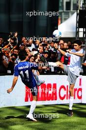 Sergio Perez (MEX) Racing Point Force India F1 Team and Esteban Ocon (FRA) Racing Point Force India F1 Team at an America Movil Charity Football Match. 24.10.2018. Formula 1 World Championship, Rd 19, Mexican Grand Prix, Mexico City, Mexico, Preparation Day.