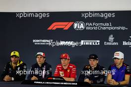 The FIA Press Conference (L to R): Carlos Sainz Jr (ESP) Renault Sport F1 Team; Sergio Perez (MEX) Racing Point Force India F1 Team; Kimi Raikkonen (FIN) Ferrari; Max Verstappen (NLD) Red Bull Racing; Pierre Gasly (FRA) Scuderia Toro Rosso. 25.10.2018. Formula 1 World Championship, Rd 19, Mexican Grand Prix, Mexico City, Mexico, Preparation Day.