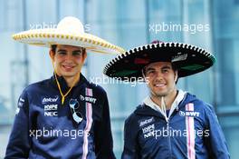 (L to R): Esteban Ocon (FRA) Racing Point Force India F1 Team and Sergio Perez (MEX) Racing Point Force India F1 Team at an America Movil Charity Football Match. 24.10.2018. Formula 1 World Championship, Rd 19, Mexican Grand Prix, Mexico City, Mexico, Preparation Day.