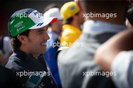Sergio Perez (MEX) Racing Point Force India F1 Team with the media. 25.10.2018. Formula 1 World Championship, Rd 19, Mexican Grand Prix, Mexico City, Mexico, Preparation Day.