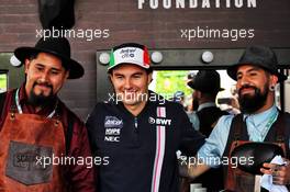 Sergio Perez (MEX) Racing Point Force India F1 Team visits the paddock barbers for the Movember Foundation charity. 25.10.2018. Formula 1 World Championship, Rd 19, Mexican Grand Prix, Mexico City, Mexico, Preparation Day.