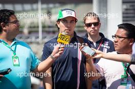 Sergio Perez (MEX) Racing Point Force India F1 Team with the media. 25.10.2018. Formula 1 World Championship, Rd 19, Mexican Grand Prix, Mexico City, Mexico, Preparation Day.